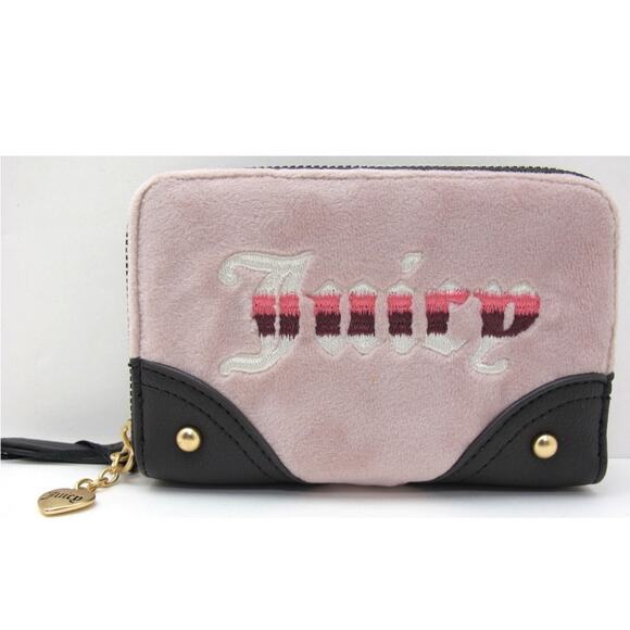 Juicy Couture Retro Vibe Pink & Brown Fuzzy Double Zip Wallet NWT Retail $39 - Picture 1 of 11